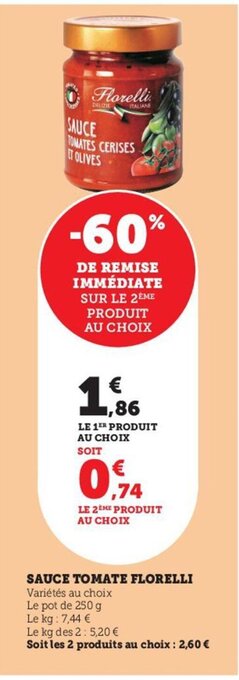 Hyper U Sauce Tomate Florelli offre