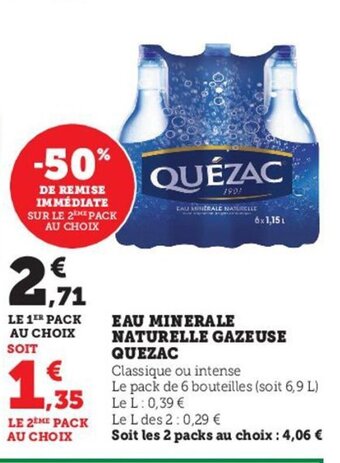 Hyper U Eau minerale naturelle gazeuse quezac offre