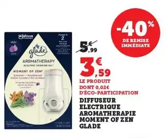 Hyper U Diffuseur electrique aromatherapie moment of zen glade offre