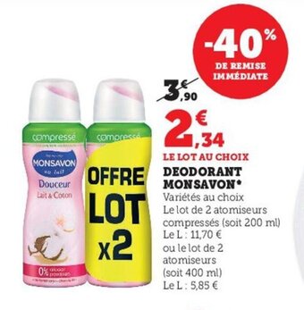 Hyper U Deodorant monsavon offre