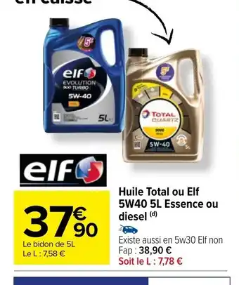 Carrefour Market Huile Total Ou Elf 5W40 5L Essence Ou Diesel offre