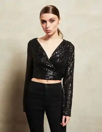 Top cache-coeur noir à sequins