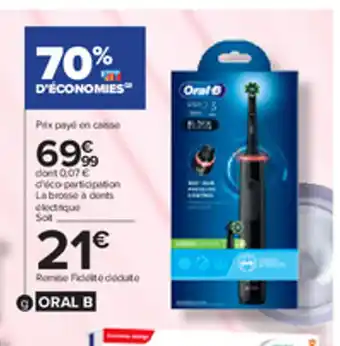 Carrefour Brosse a Dents Electrique PRO3+ 1 Brossette Oral B offre