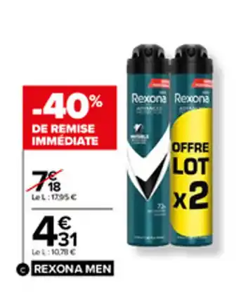 Carrefour Deodorant Advanced protection 72h Rexona Men offre