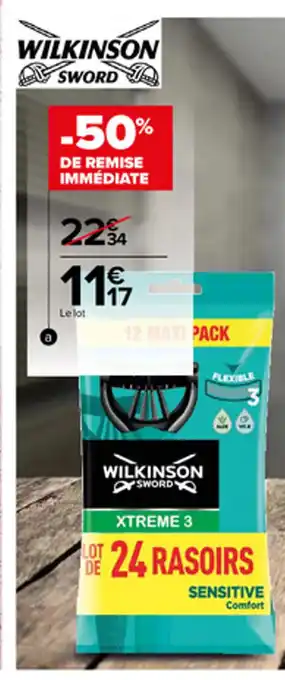 Carrefour Rasoirs Non Rechargeables Xtreme 3 Maxi Pack wilkinson offre