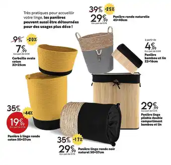 Maxi Bazar Corbeille ovale coton 32 x 25 cm, panière à linge ronde coton 50 x 37 cm, panière linge ronde noir naturel 50 x 37 cm, panièr offre