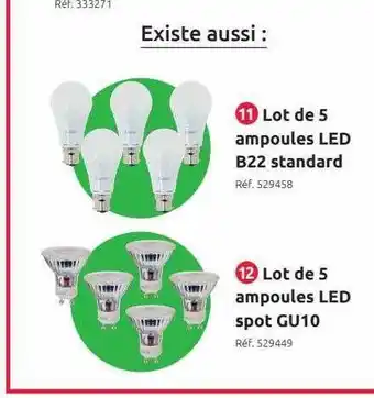 Mr Bricolage Lot de 5 ampoules led b22 standard, lot de 5 ampoules led spot gu10 offre