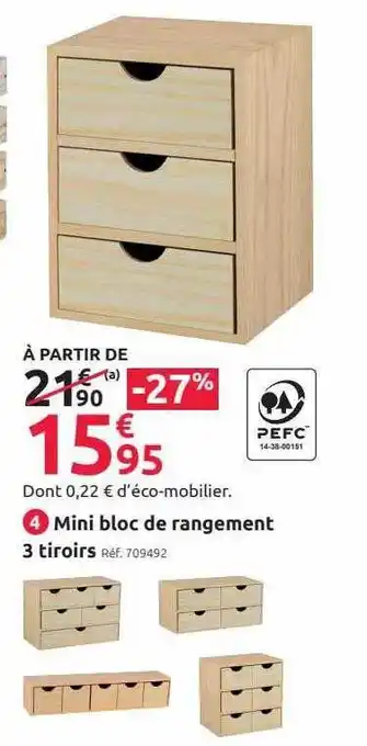Mr Bricolage Mini bloc de rangement 3 tiroirs offre