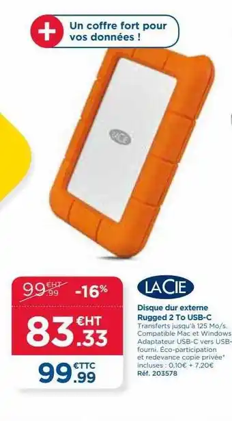 Disque dur externe rugged 2 to usb-c lacie