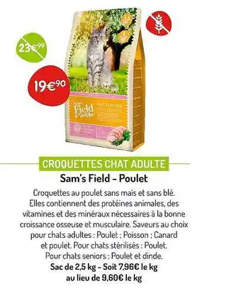 Médor et Compagnie Croquettes chat adulte sam's field - poulet offre