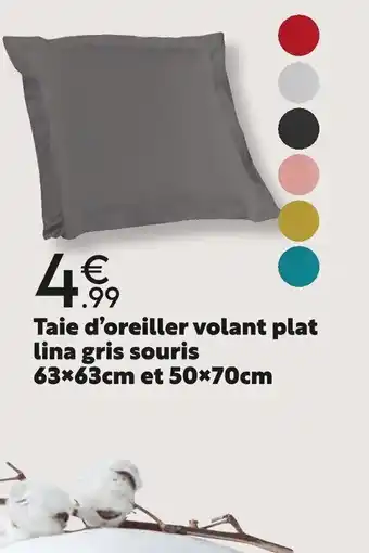 Taie d'Oreiller Volant Plat Lina Gris Souris 63x63cm Et 50x70cm