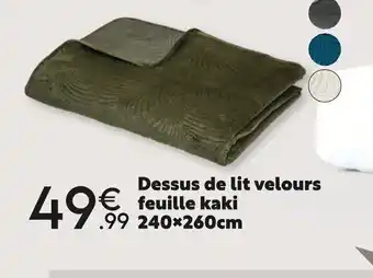 Maxi Bazar Dessus de Lit Velours Feuille Kaki 240x260cm offre