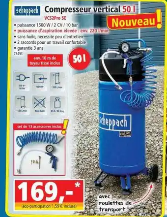 Norma Compresseur vertical 50l scheppach offre
