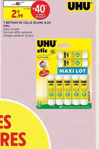 Intermarché 7 bâtons de colle blanc 8,2 g uhu offre