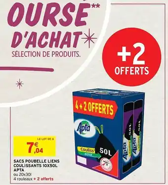 Intermarché Contact Sacs poubelle liens coulissants 10 x 50l apta offre