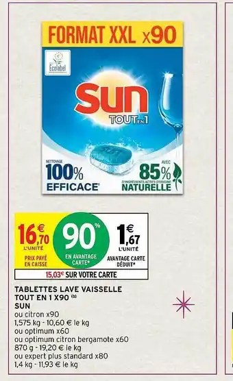 Intermarché Hyper Tablettes lave vaisselle tout en 1 x90 sun offre