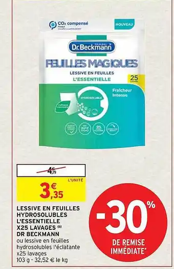 Intermarché Hyper Lessive en feuilles hydrosolubles l'essentielle x25 lavages dr beckmann offre