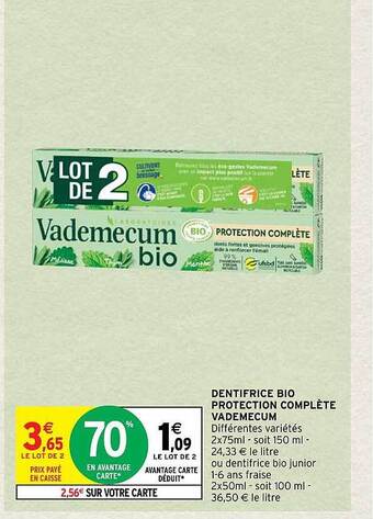 Intermarché Hyper Dentifrice bio protection complète vademecum offre