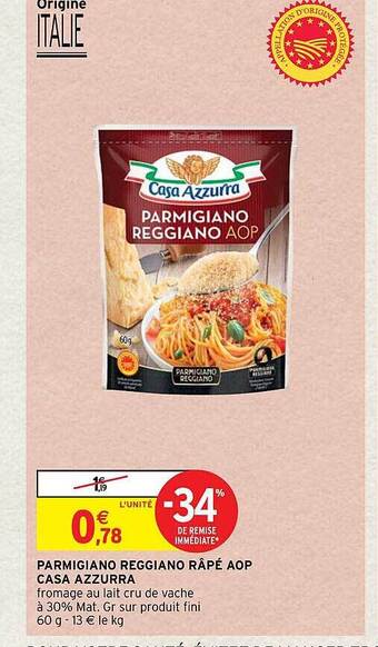 Intermarché Hyper Parmigiano reggiano râpé aop casa azzurra offre
