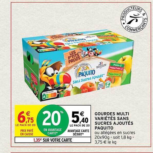 Promo Gourdes multi variétés sans sucres ajoutés paquito chez
