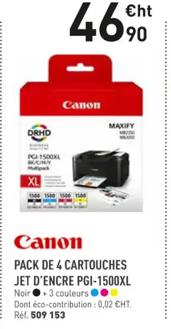 Hyperburo Canon Pack de 4 Cartouches Jet d'Encre PGI-1500XL offre