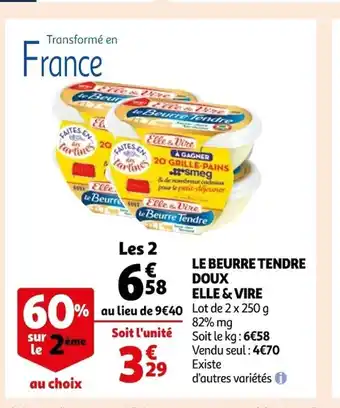 Auchan Supermarché Le Beurre Tendre Doux Elle & Vire offre