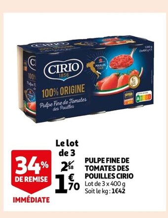Auchan Supermarché Pulpe Fine De Tomates Des Pouilles Cirio offre