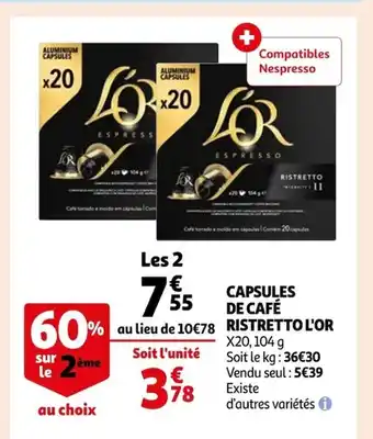 Auchan Supermarché Capsules De Cafe Ristretto 'or offre