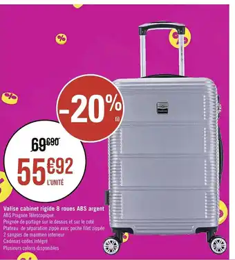 Géant Casino Valise Cabinet rigide 8 Roues ABS Argent offre