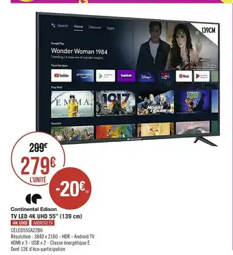 Géant Casino Tv Led 4k UHD 55 139cm offre