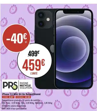 Géant Casino iPhone 12 Mini 64 Go Reconditionné offre