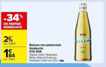 Carrefour Boisson non pasteurisée kombucha kyo vive offre