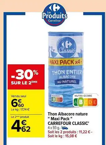 Carrefour Thon albacore nature offre