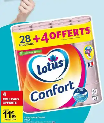 Carrefour Papier toilette confort lotus offre