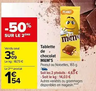 Carrefour Tablette de chocolat m&m's offre