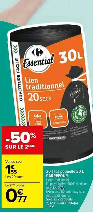 Carrefour 20 sacs poubelle 30 l carrefour offre