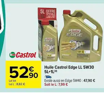 Carrefour Huile castrol edge ll 5w30 5l+1l offre