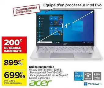 Carrefour Ordinateur portable acer offre