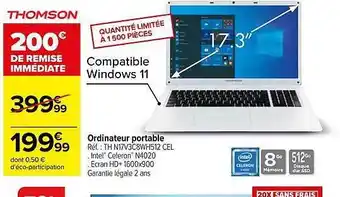 Carrefour Ordinateur portable thomson offre