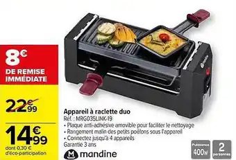 Carrefour Appareil à raclette duo mandine offre