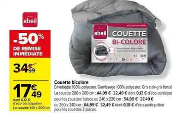 Carrefour Couette bicolore abeil offre