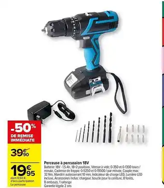 Carrefour Perceuse à percussion 18v offre