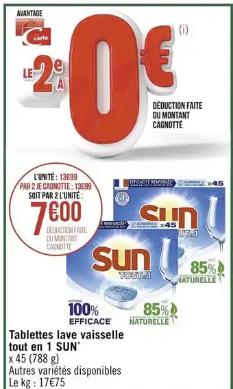 Casino Supermarchés Tablettes lave vaisselle tout en 1 Sun offre