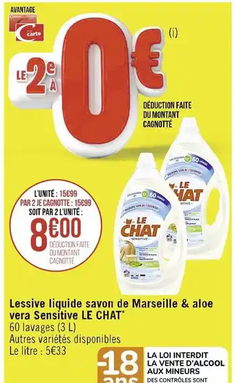 Casino Supermarchés Lessive liquide savon de Marseille & aloe vera Sensitive Le Chat offre