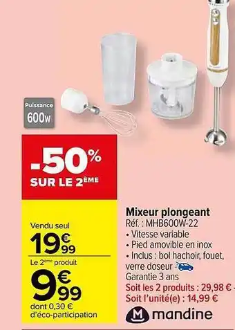 Carrefour Market Mixeur plongeant offre