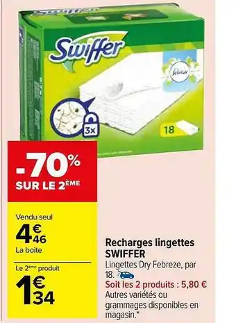 Carrefour Market Recharges lingettes swiffer offre