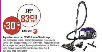 Géant Casino Aspirateur sans sac fg5728 noir-bleu-orange fagor offre