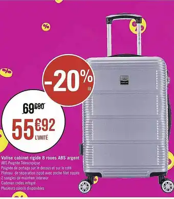 Géant Casino Valise cabinet rigide 8 roues abs argent offre
