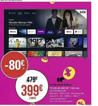 Géant Casino Tv led 4k uhd 65 offre