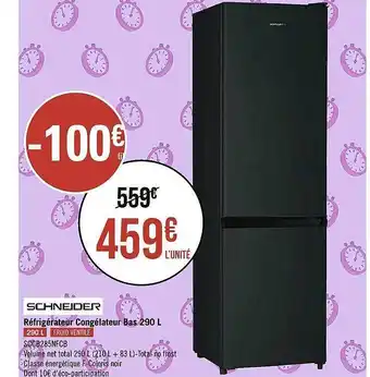 Géant Casino Réfrigérateur congélateur bas 290 l schneider offre